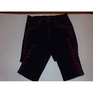 U-51 Womens Jeans Size 14 Dark Denim Red Stitching Embroidered Western Rodeo